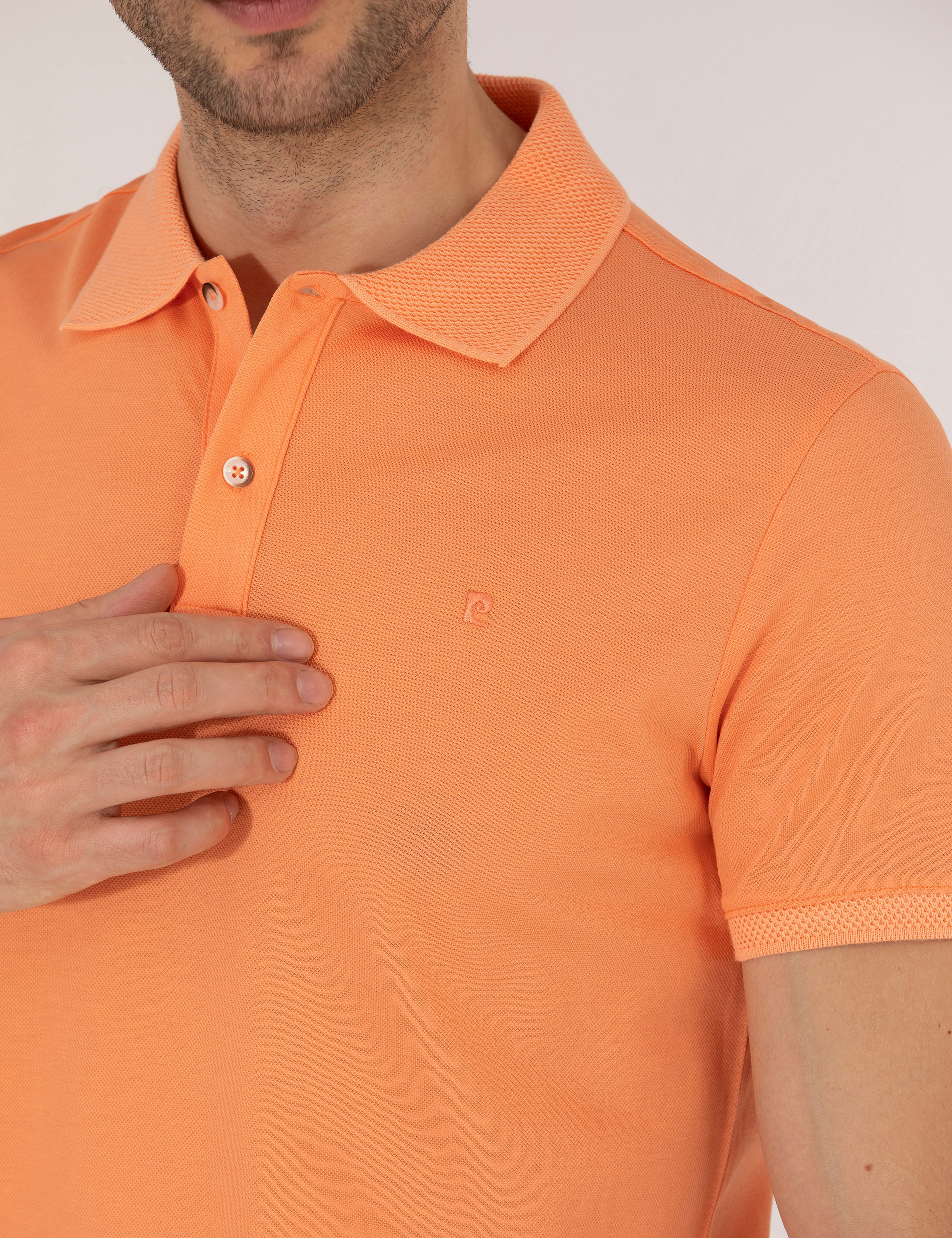 Açık Turuncu Slim Fit %100 Pamuk Polo Yaka Merserize Tişört - Image 7