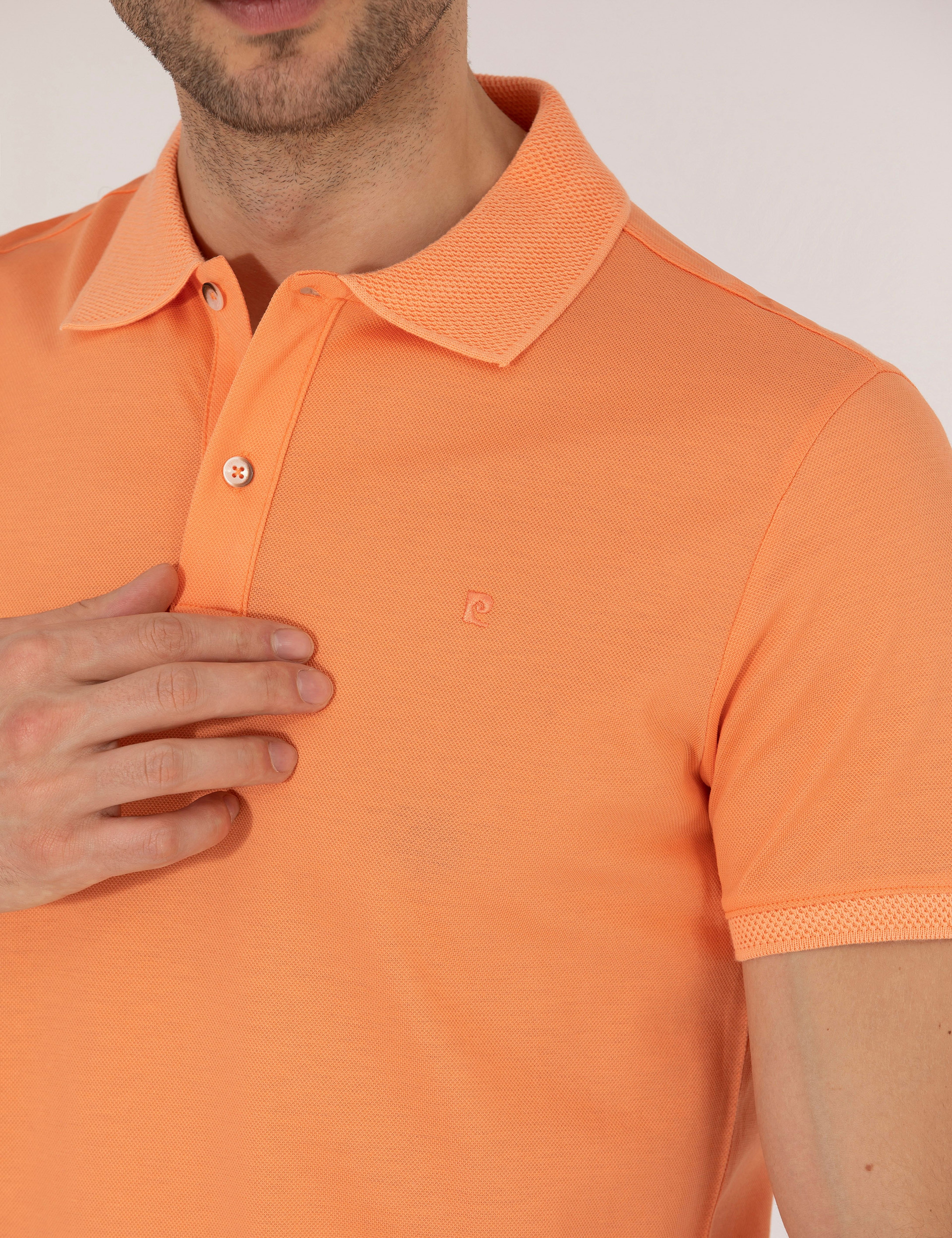 Açık Turuncu Slim Fit %100 Pamuk Polo Yaka Merserize Tişört