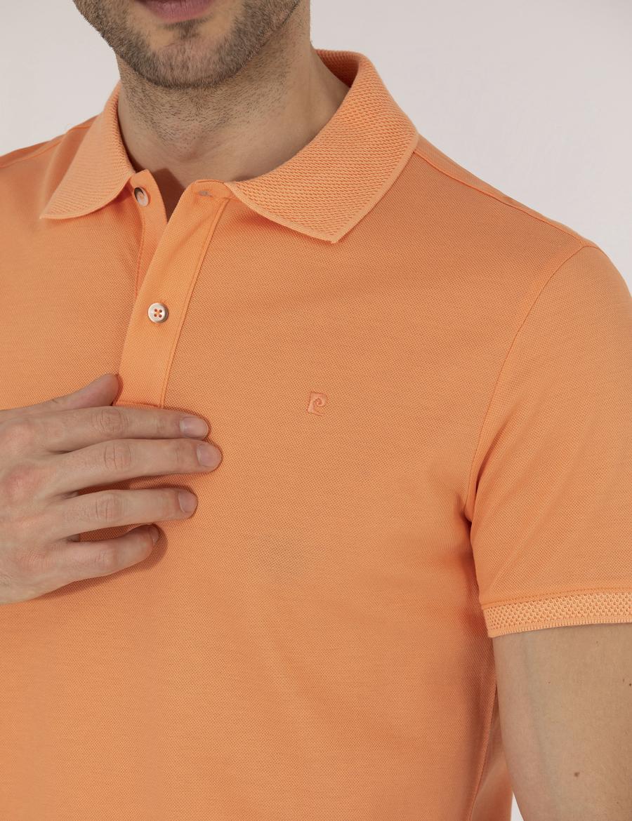Açık Turuncu Slim Fit Polo Yaka Merserize Tişört