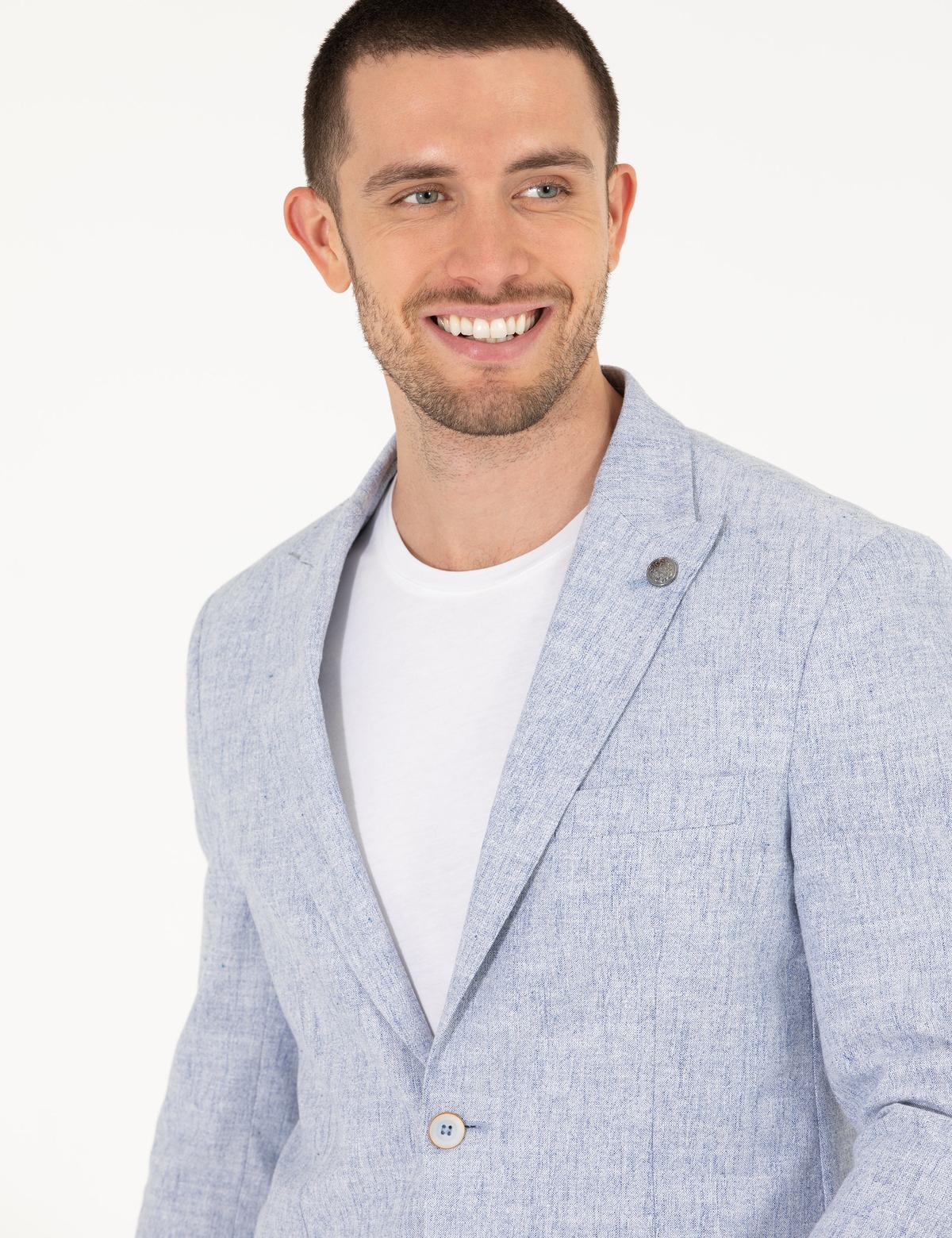 Açık Mavi Keten Karışımlı Spor Ceket - 50264615020