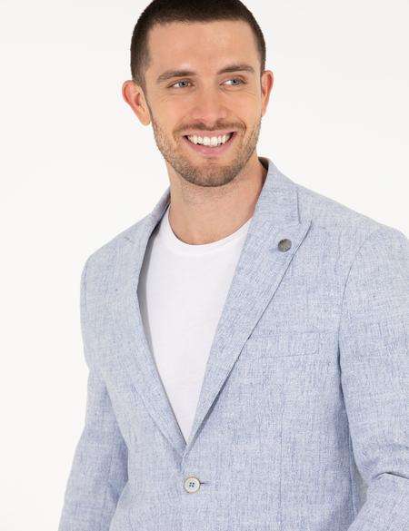 Açık Mavi Keten Karışımlı Spor Ceket - 50264615020