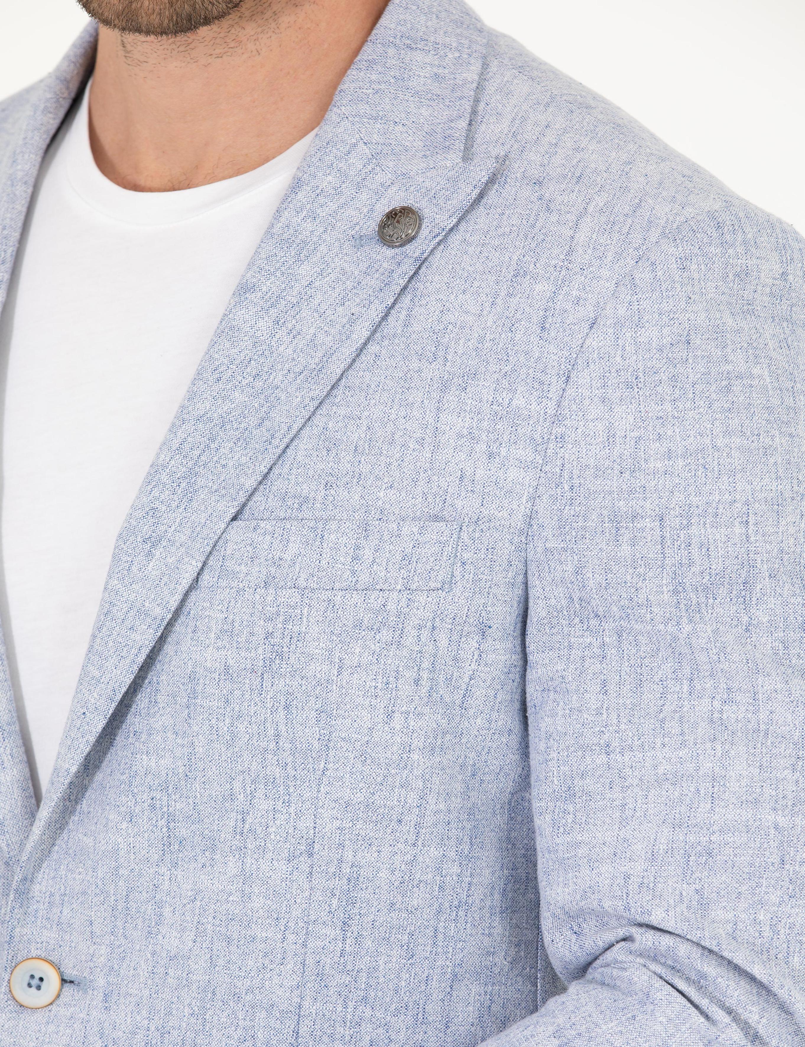 Açık Mavi Keten Karışımlı Spor Ceket