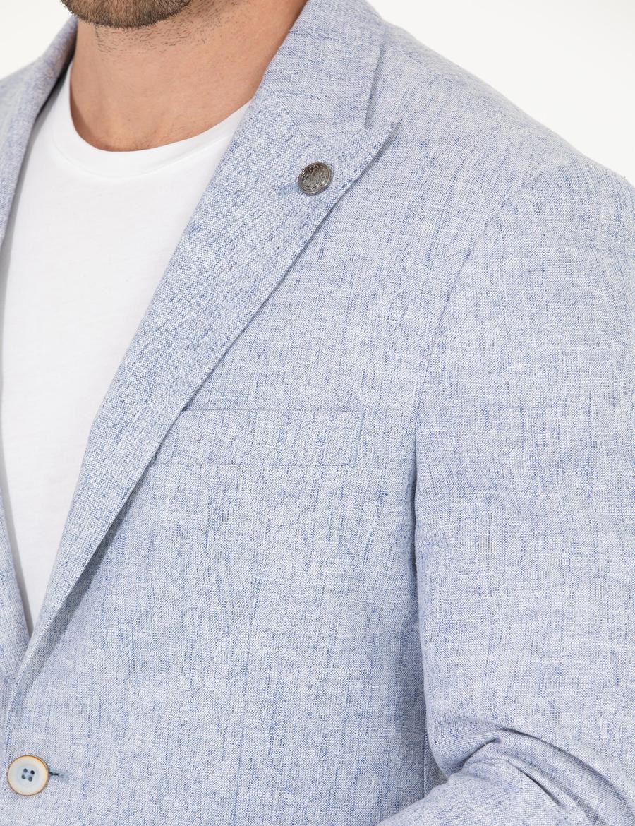 Açık Mavi Keten Karışımlı Spor Ceket