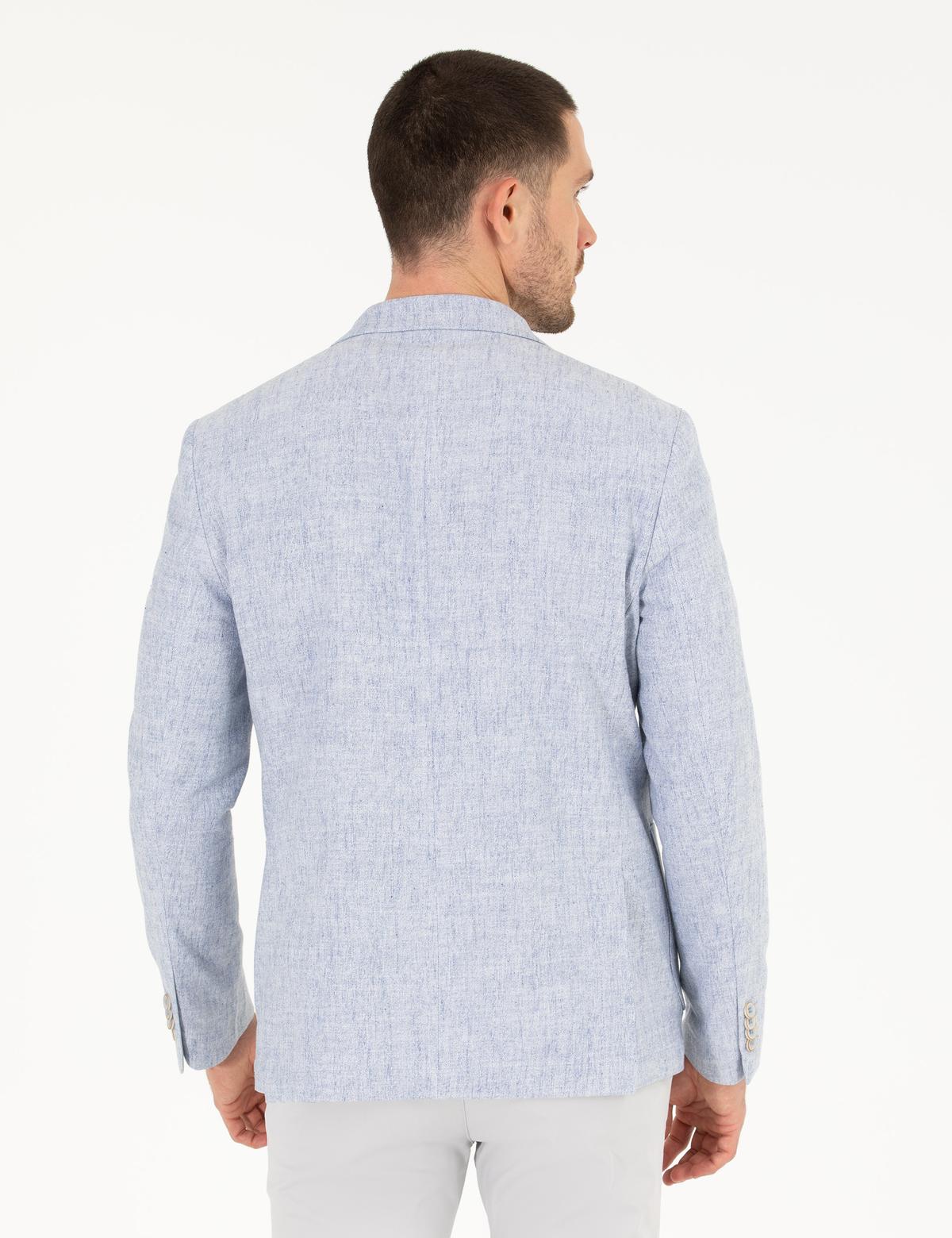 Açık Mavi Keten Karışımlı Spor Ceket - 50264615020
