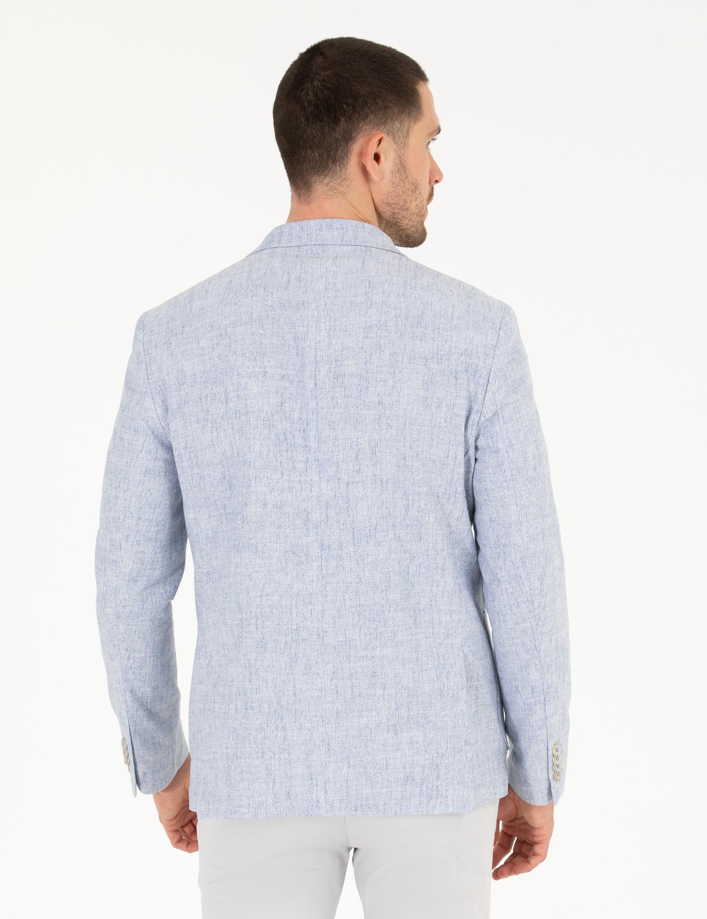 Açık Mavi Keten Karışımlı Spor Ceket