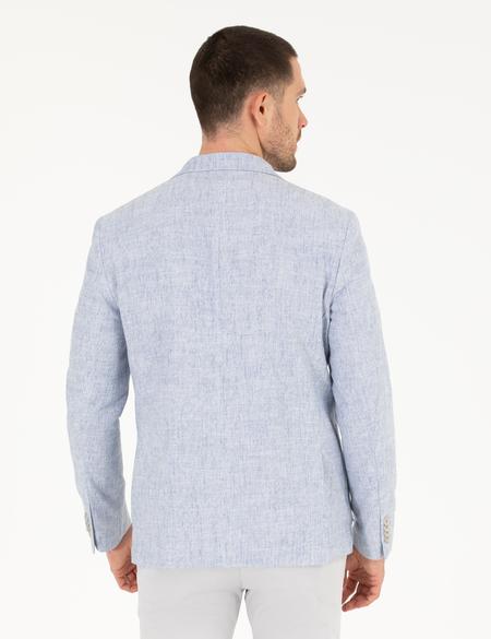 Açık Mavi Keten Karışımlı Spor Ceket - 50264615020