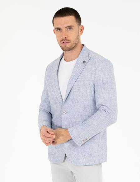 Açık Mavi Keten Karışımlı Spor Ceket - 50264615020