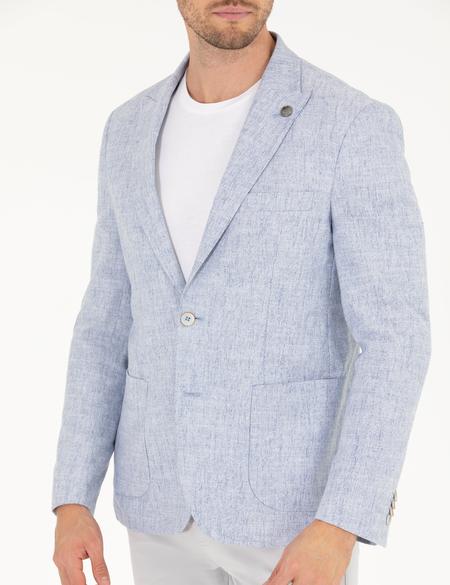 Açık Mavi Keten Karışımlı Spor Ceket - 50264615020