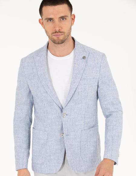 Açık Mavi Keten Karışımlı Spor Ceket - 50264615020