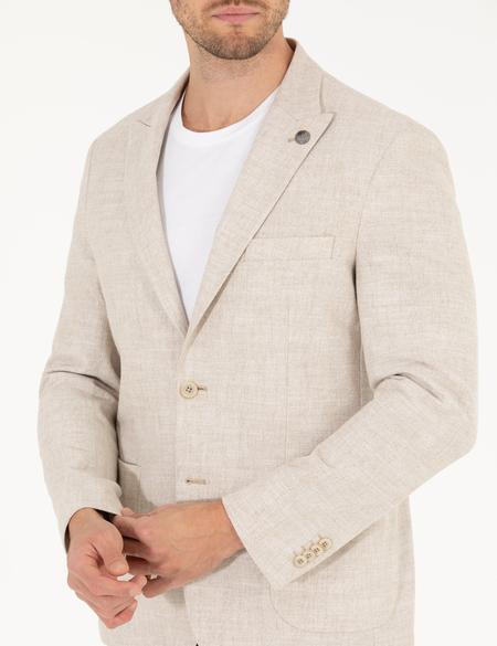 Bej Keten Karışımlı Spor Ceket - 50264615050