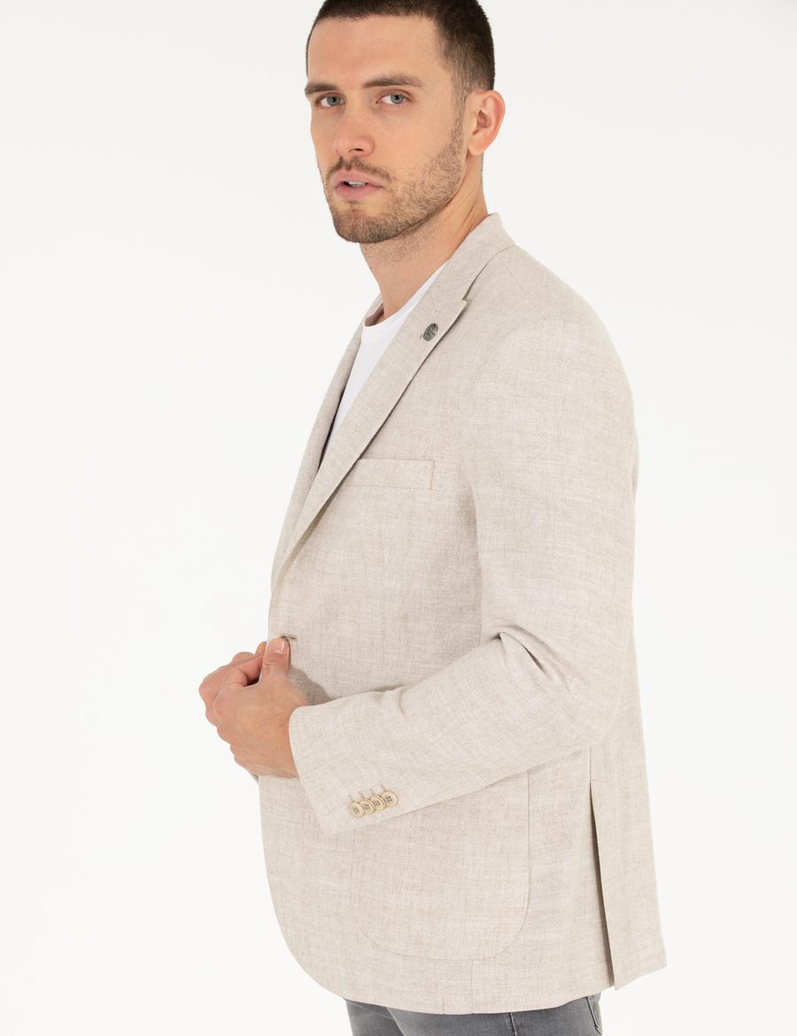 Bej Keten Karışımlı Spor Ceket