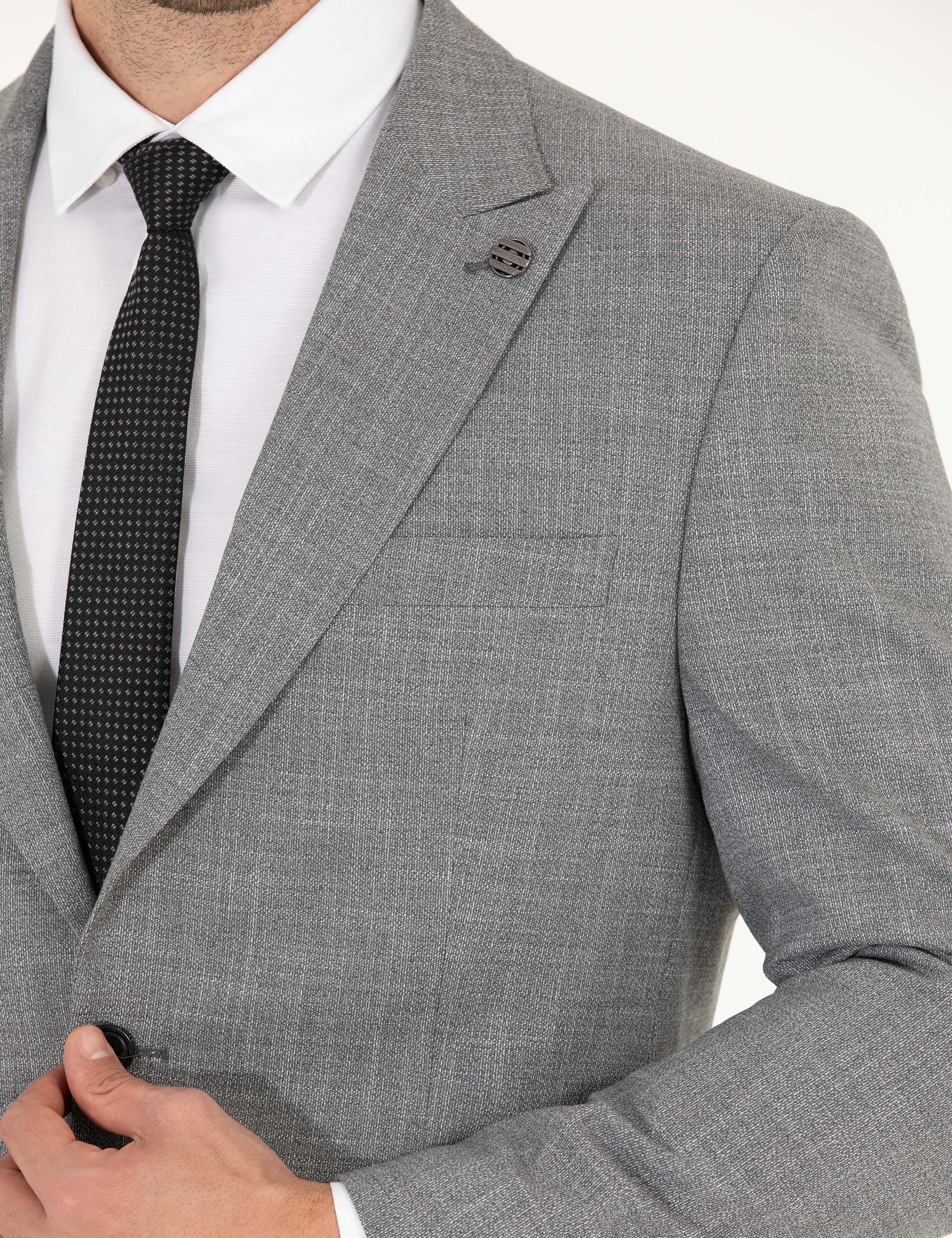 Gri Slim Fit Takım Elbise - Image 7