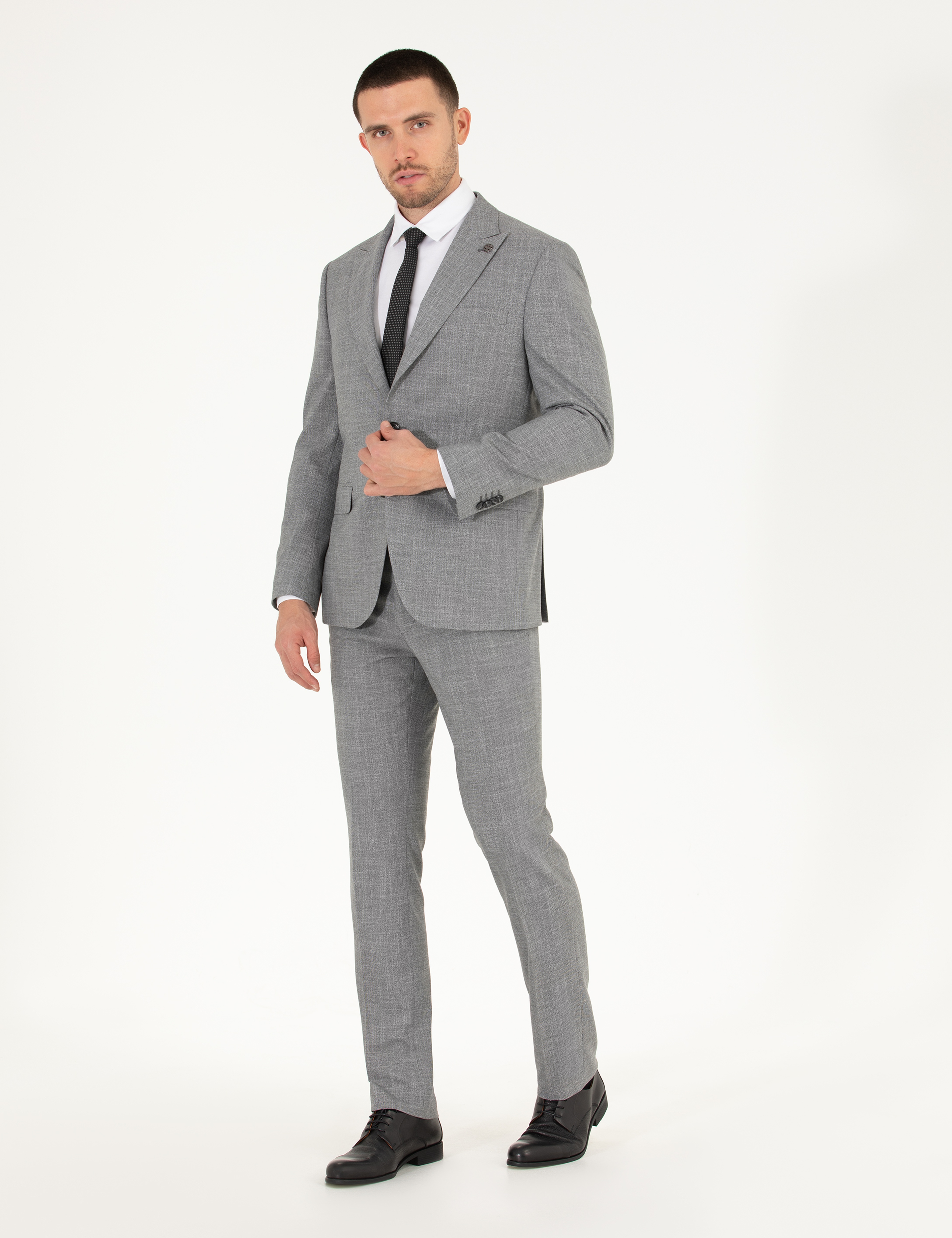 Gri Slim Fit Takım Elbise - Image 4