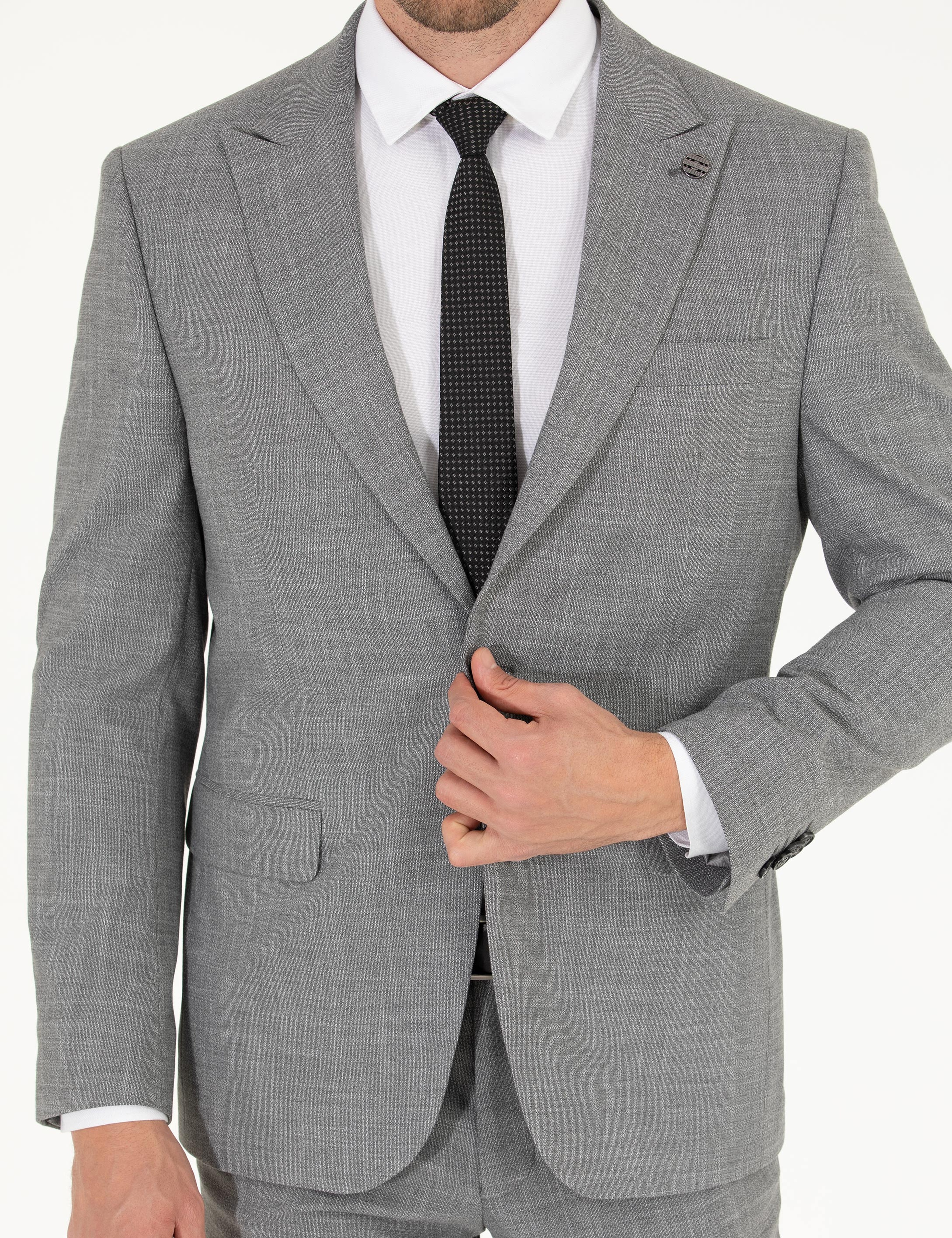 Gri Slim Fit Takım Elbise - Image 6