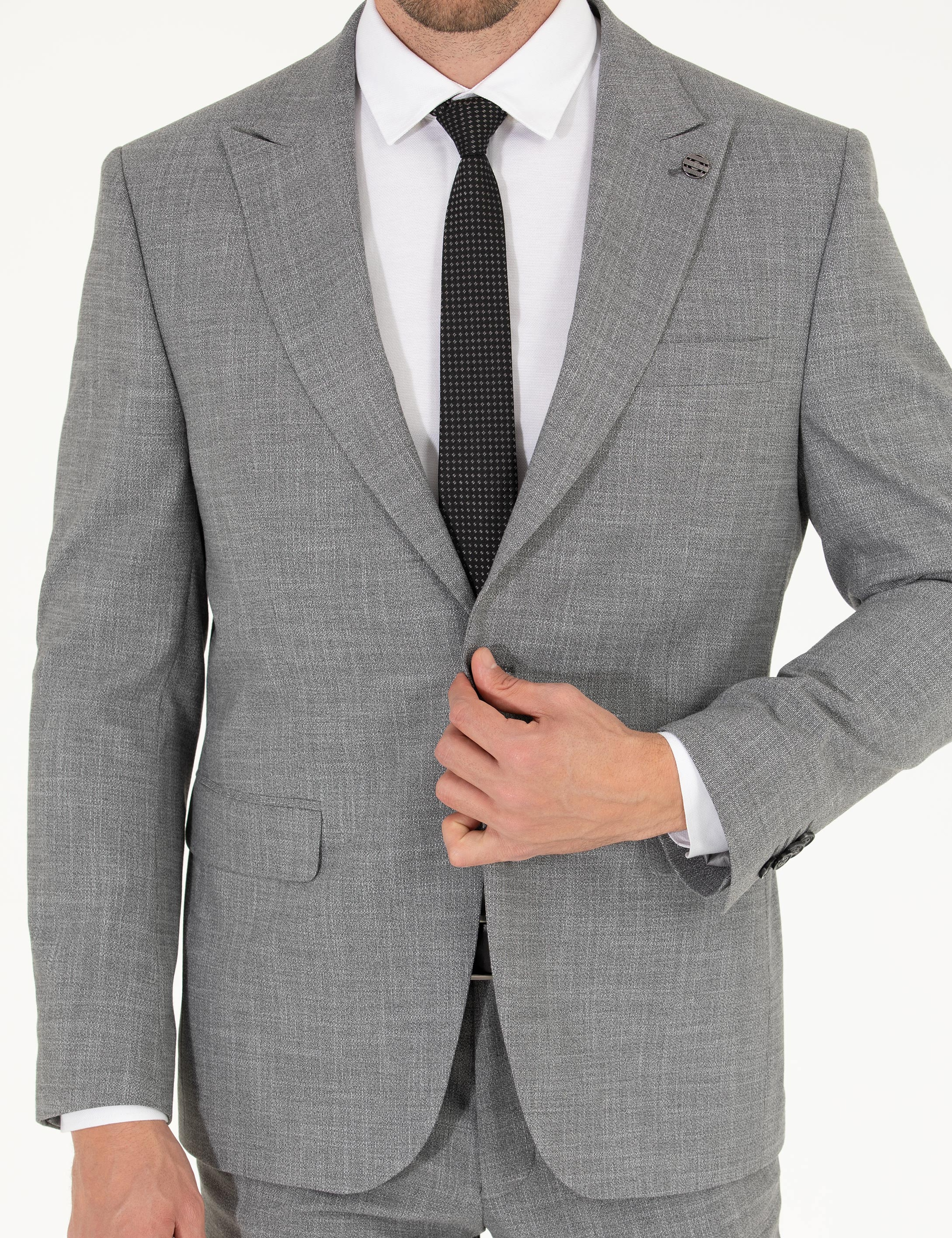Gri Slim Fit Takım Elbise
