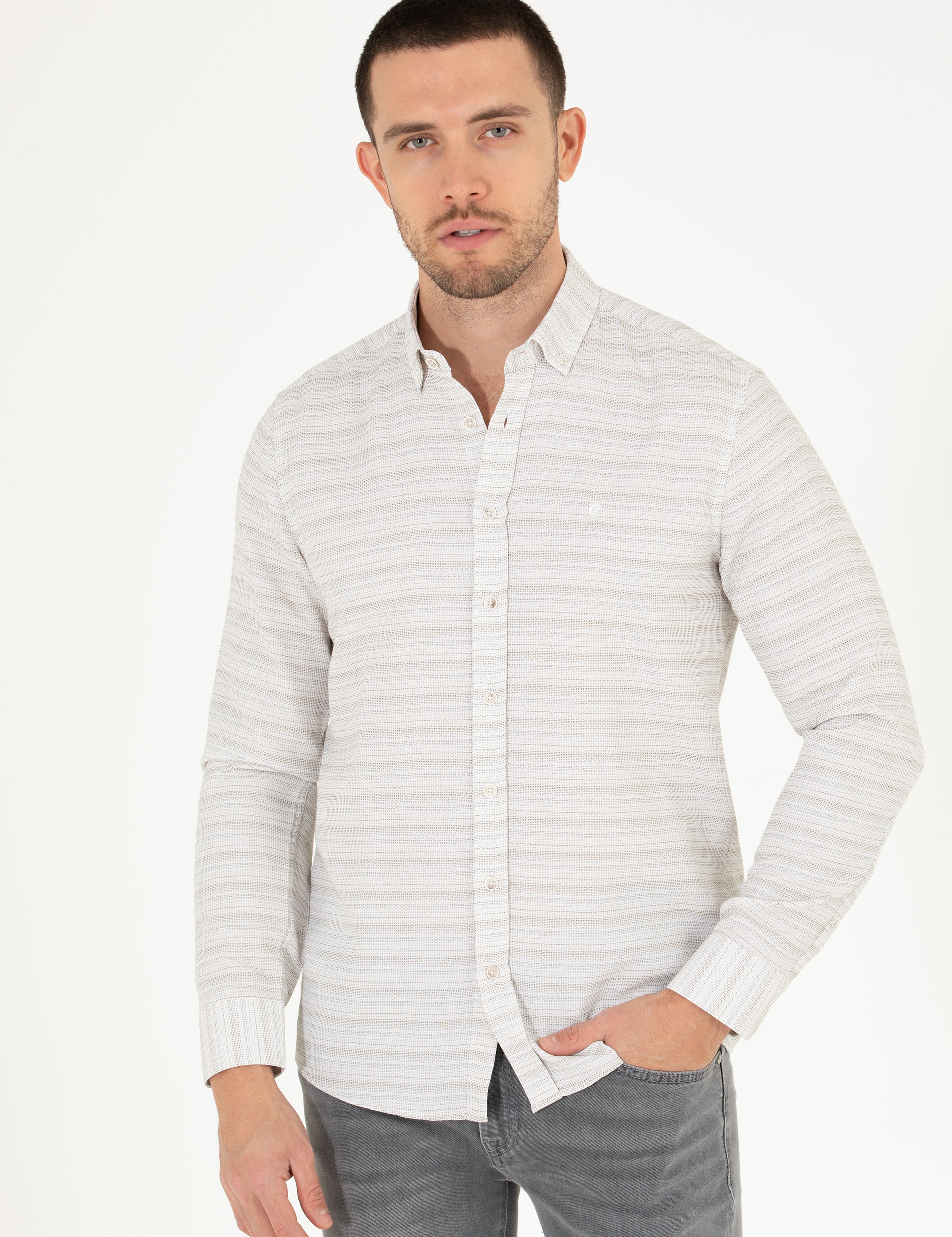 Haki Slim Fit Uzun Kollu Gömlek - Image 2