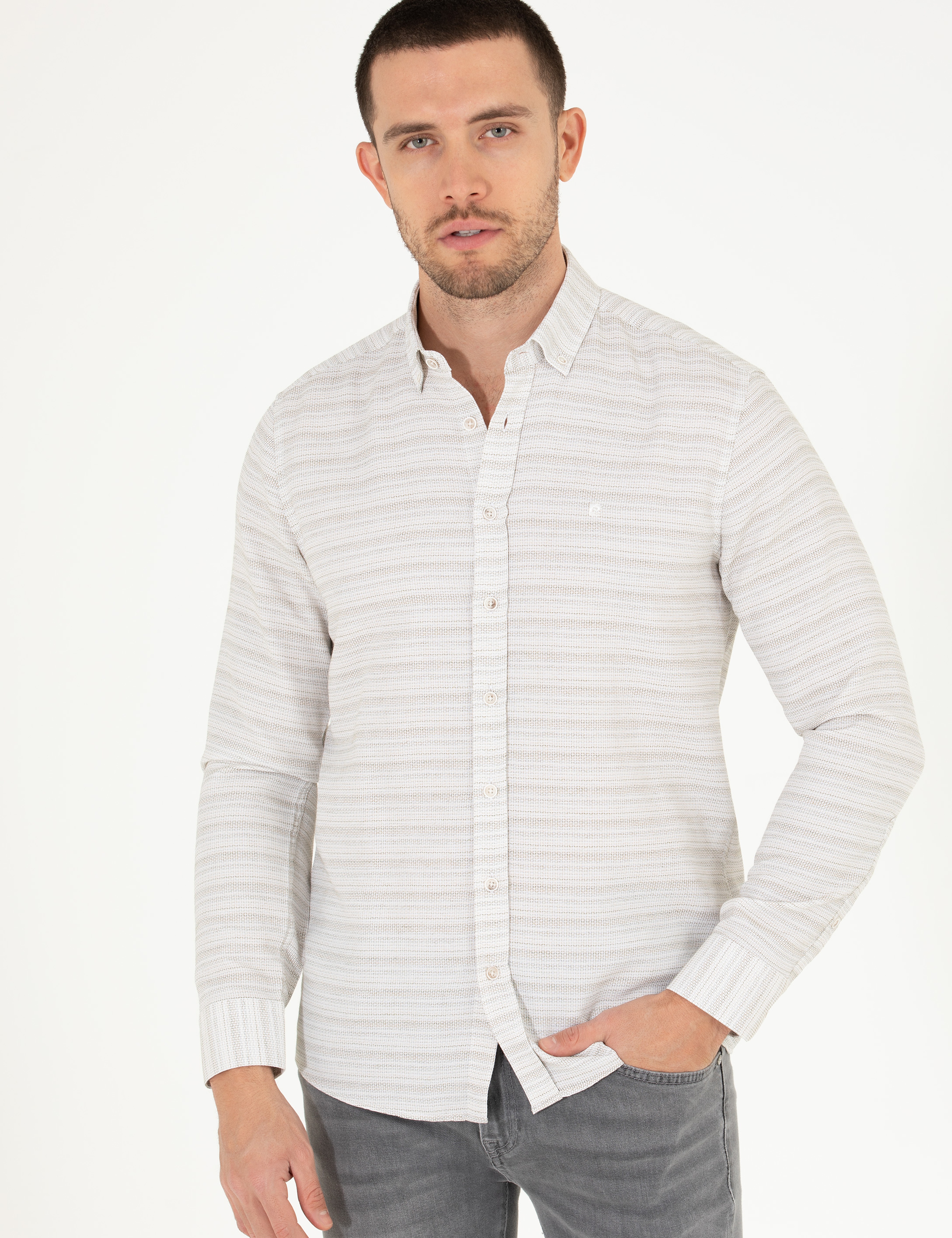 Haki Slim Fit Uzun Kollu Gömlek