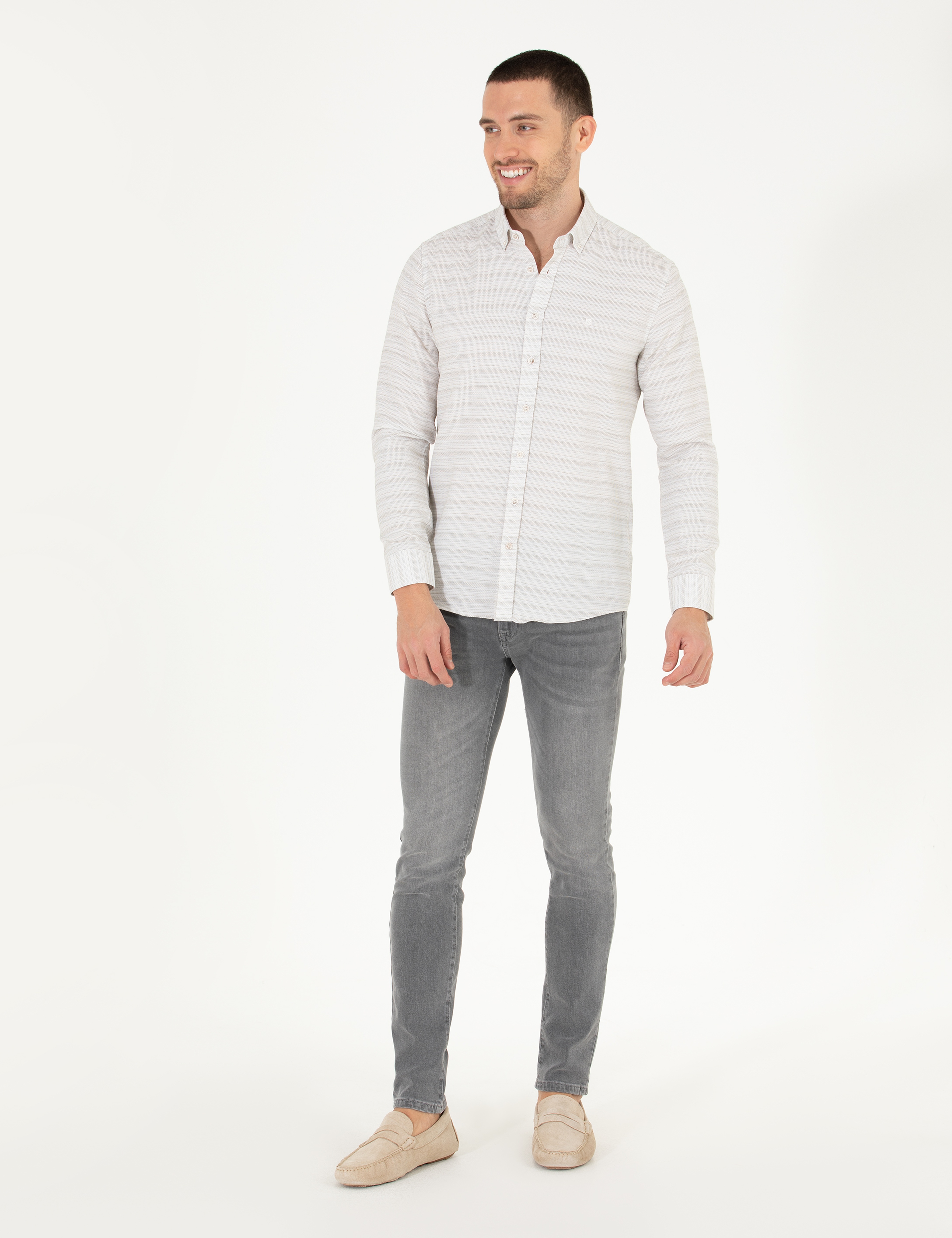 Haki Slim Fit Uzun Kollu Gömlek - Image 4
