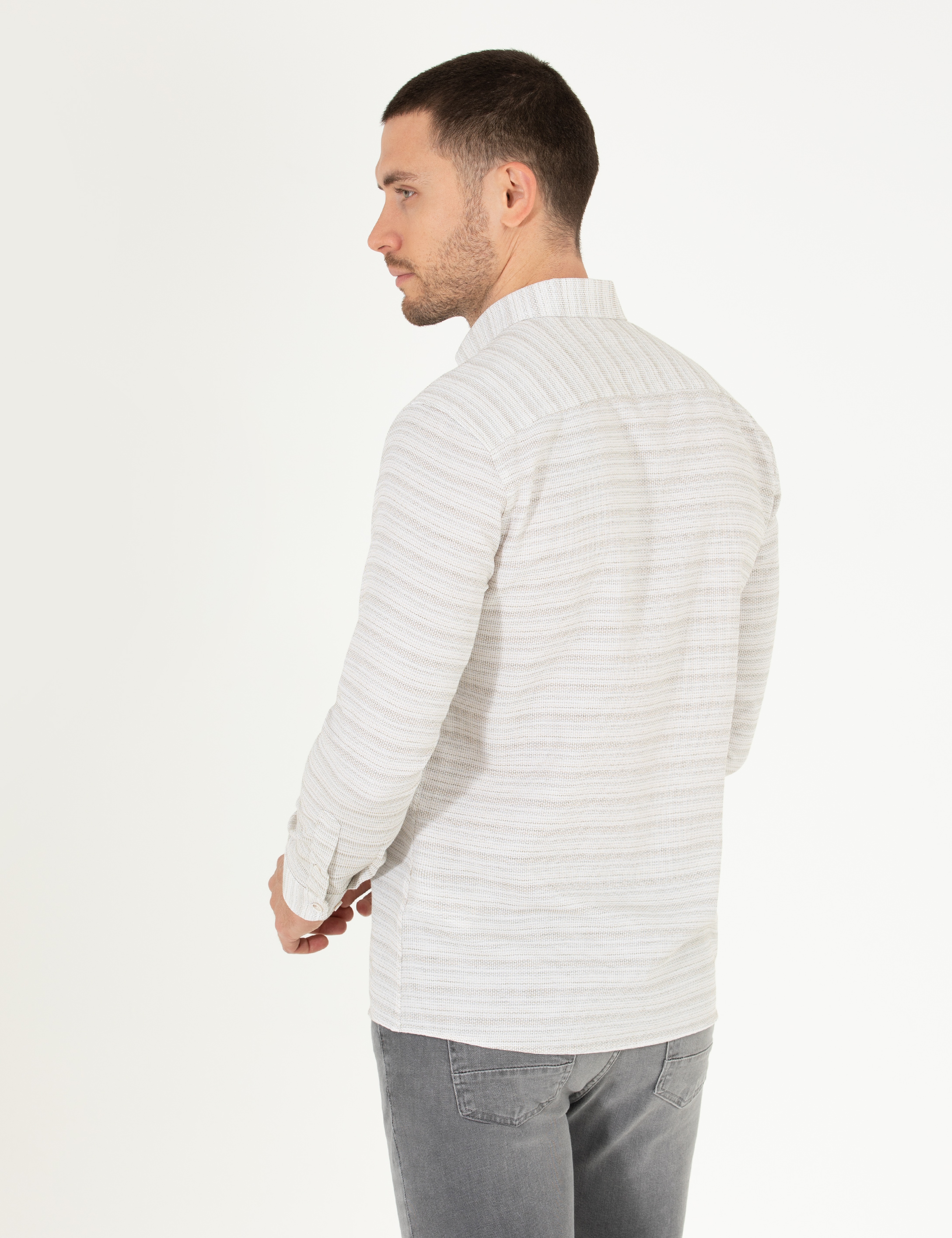Haki Slim Fit Uzun Kollu Gömlek - Image 5