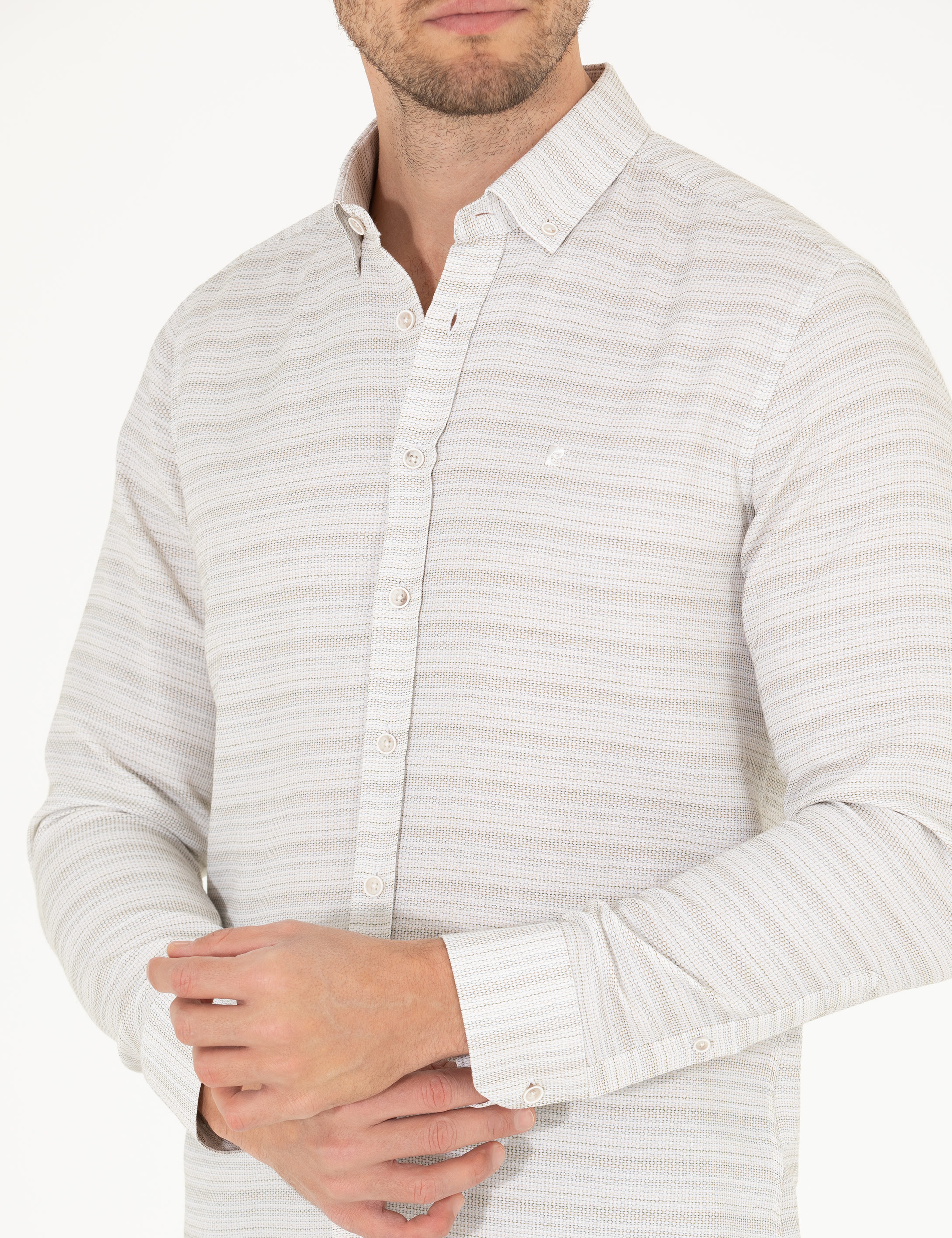 Haki Slim Fit Uzun Kollu Gömlek