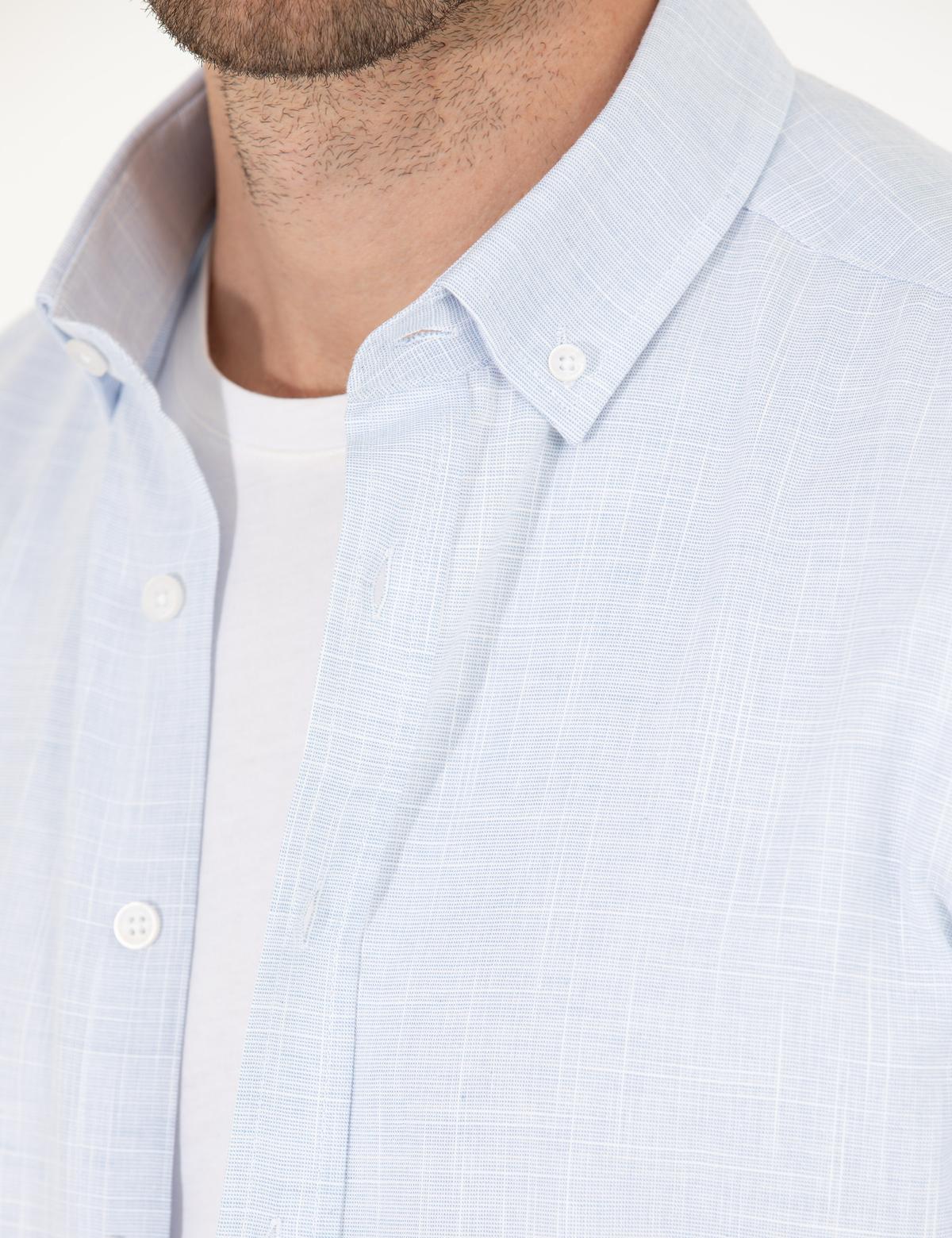 Açık Mavi Slim Fit Keten Görünümlü Gömlek - 50272221002