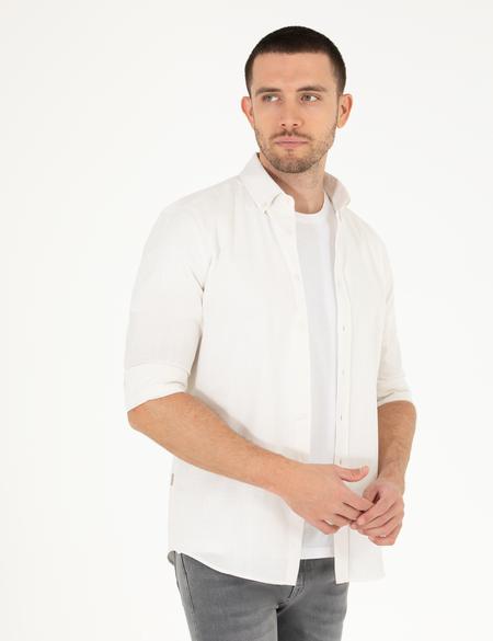 Açık Haki Slim Fit Keten Görünümlü Gömlek - 50272221042