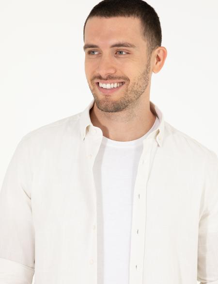 Açık Haki Slim Fit Keten Görünümlü Gömlek - 50272221042