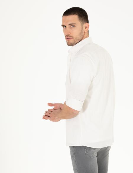 Açık Haki Slim Fit Keten Görünümlü Gömlek - 50272221042