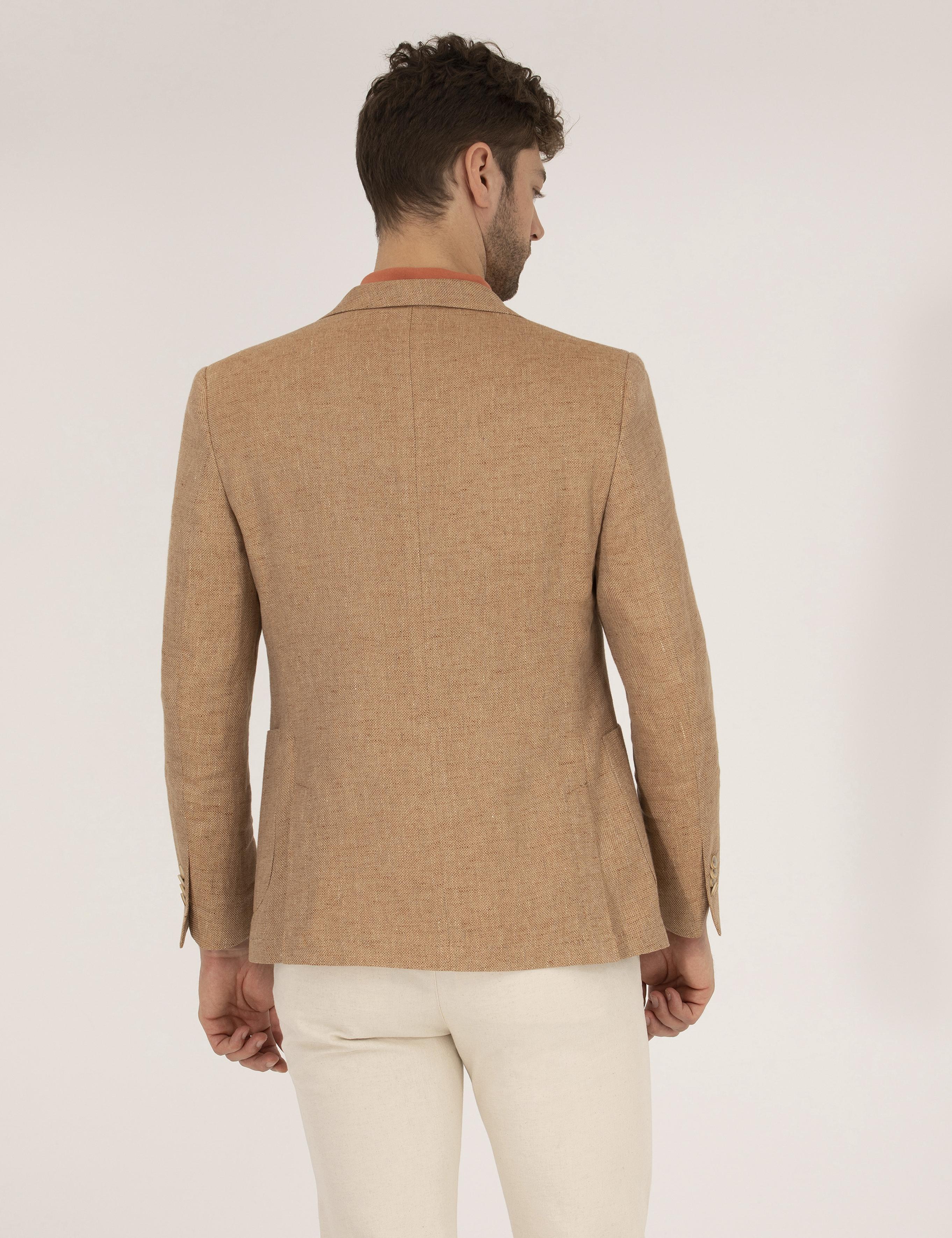 Turuncu Keten Karışımlı Spor Ceket