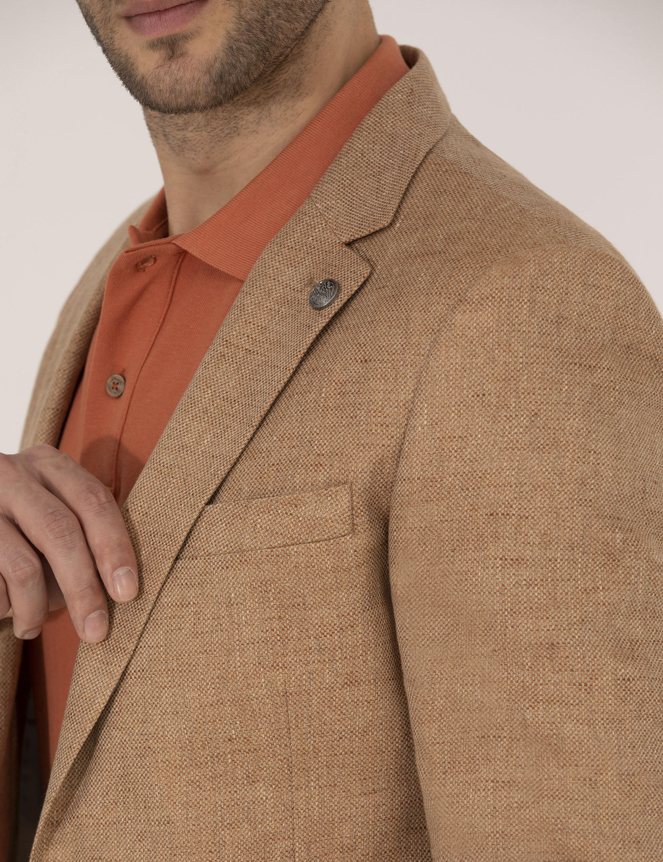 Turuncu Keten Karışımlı Spor Ceket