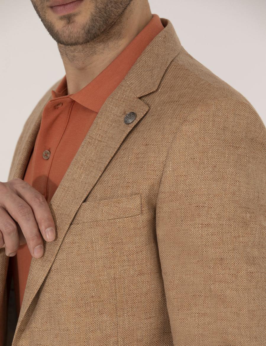 Turuncu Keten Karışımlı Spor Ceket