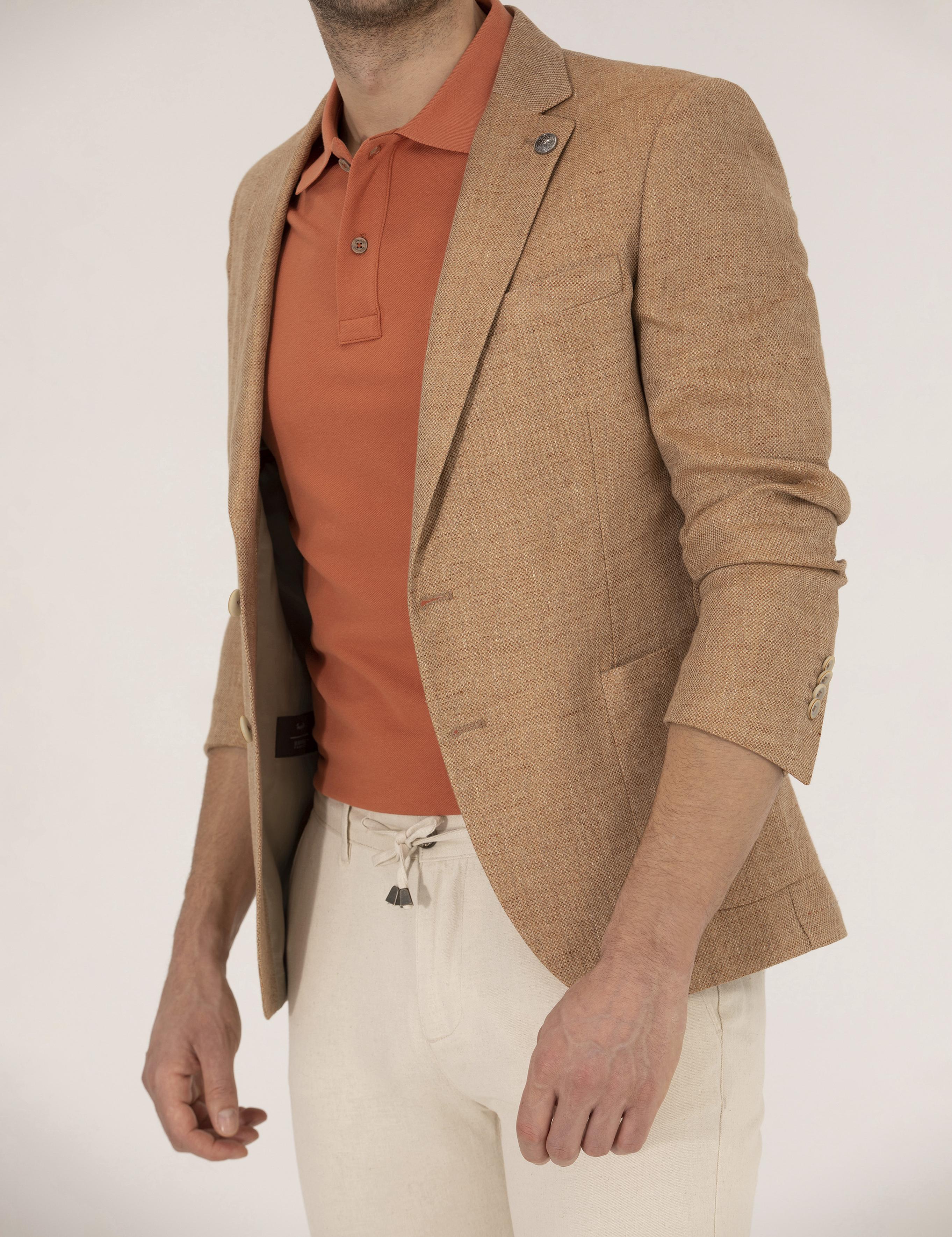 Turuncu Keten Karışımlı Spor Ceket