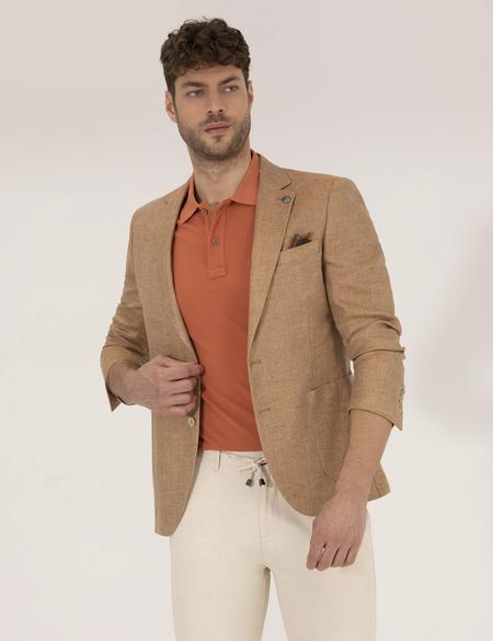 Turuncu Keten Karışımlı Spor Ceket - 50264611008