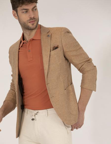 Turuncu Keten Karışımlı Spor Ceket - 50264611008