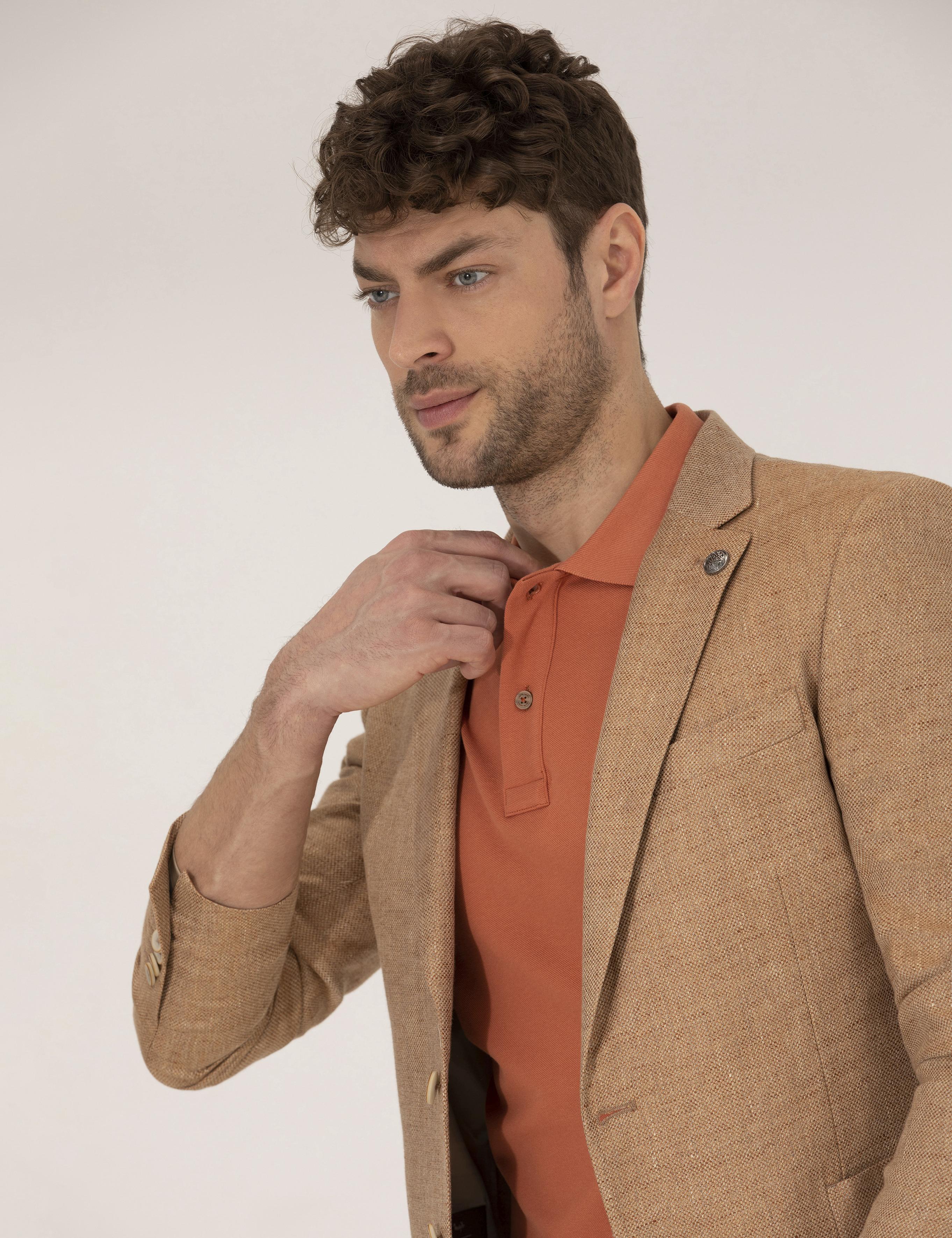 Turuncu Keten Karışımlı Spor Ceket