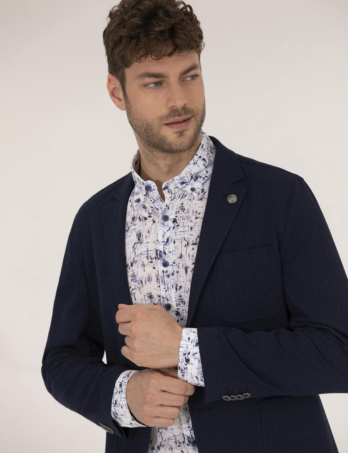 Lacivert Yün Karışımlı Spor Ceket - 50264612017