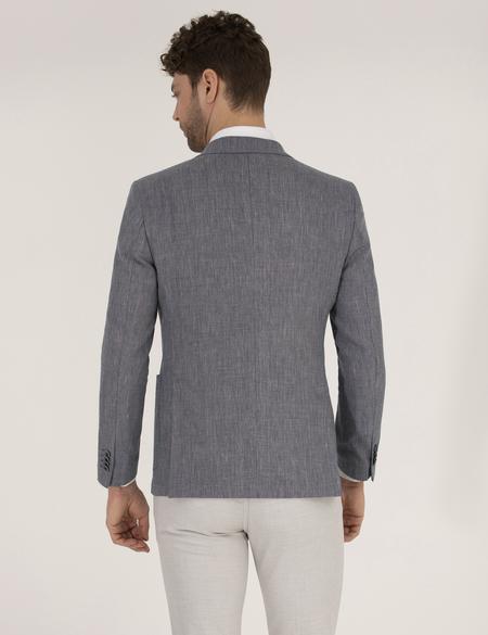 Lacivert Dokumalı Spor Keten Karışımlı Ceket - 50264614017