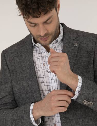 Antrasit Ekstra Slim Fit Keten Karışımlı Blazer Ceket