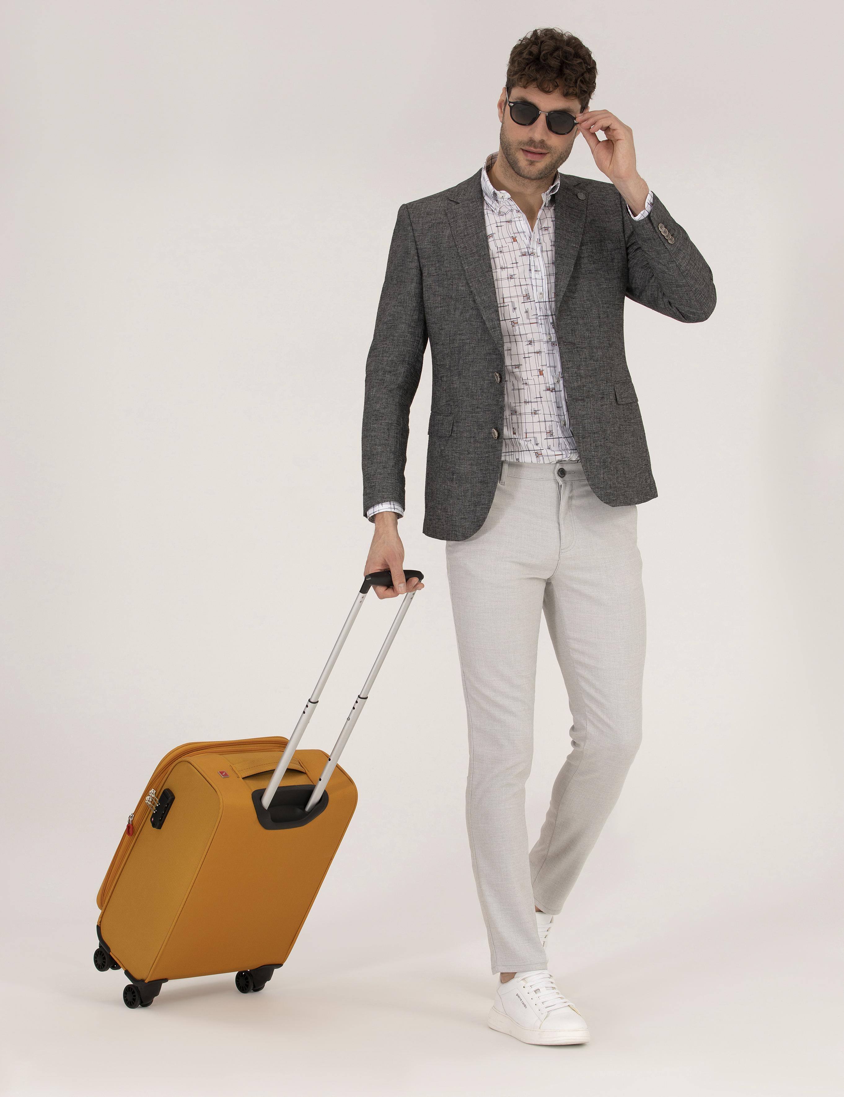 Antrasit Ekstra Slim Fit Keten Karışımlı Blazer Ceket