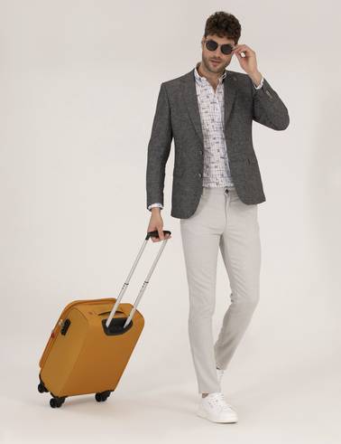 Antrasit Ekstra Slim Fit Keten Karışımlı Blazer Ceket