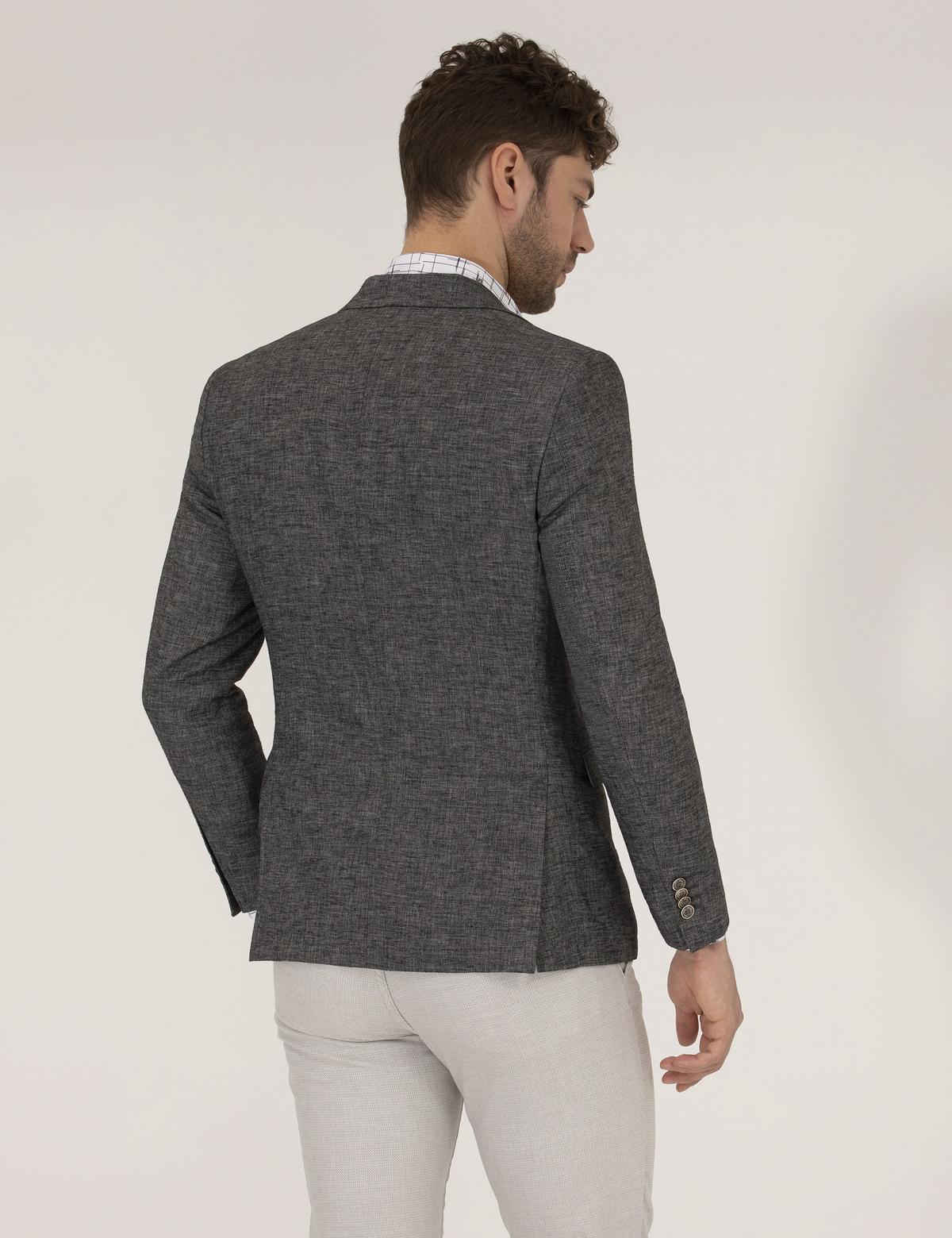 Antrasit Ekstra Slim Fit Keten Karışımlı Blazer Ceket - 50264619005