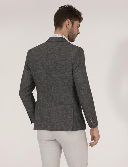 Antrasit Ekstra Slim Fit Keten Karışımlı Blazer Ceket - 50264619005