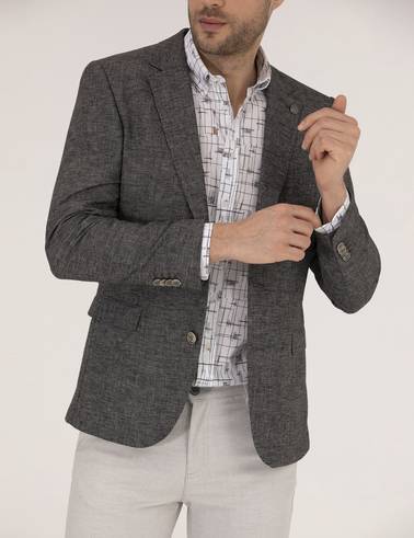 Antrasit Ekstra Slim Fit Keten Karışımlı Blazer Ceket