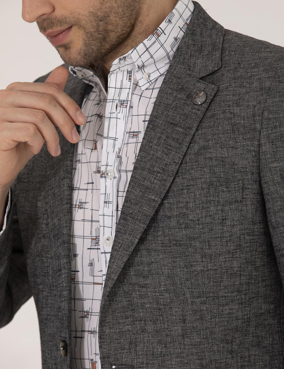 Antrasit Ekstra Slim Fit Keten Karışımlı Blazer Ceket - 50264619005