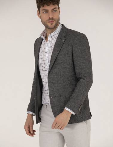 Antrasit Ekstra Slim Fit Keten Karışımlı Blazer Ceket