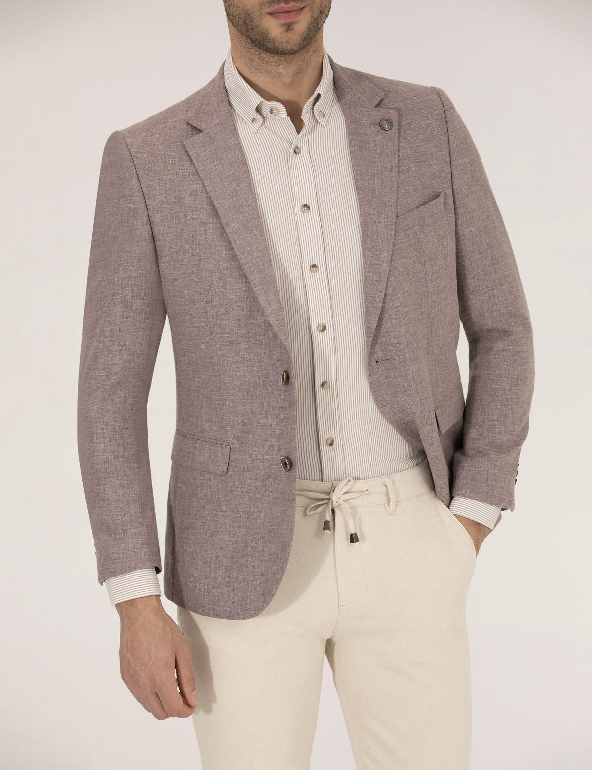 Gül Kurusu Keten Karışımlı Blazer Ceket - 50264619074