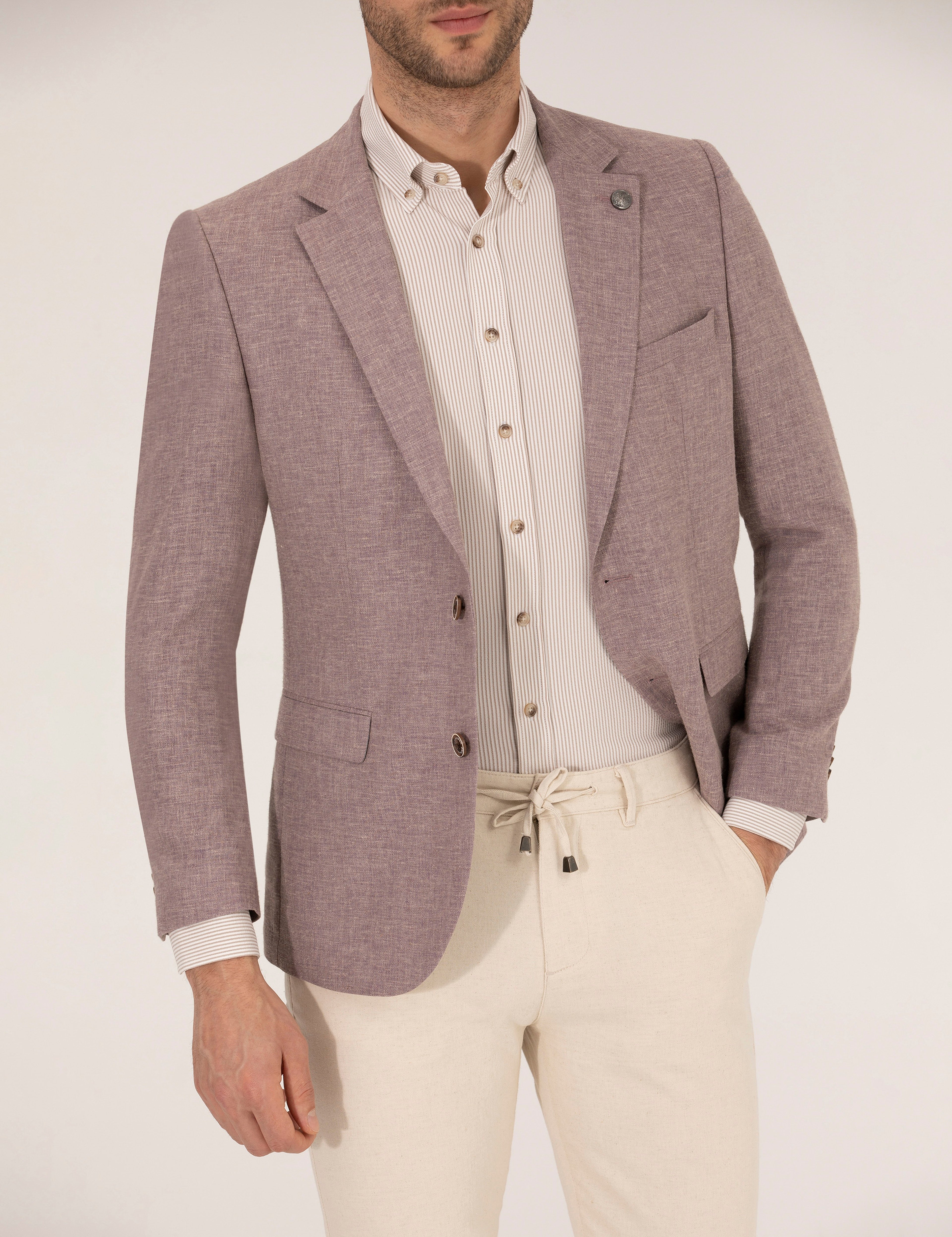 Gül Kurusu Keten Karışımlı Blazer Ceket