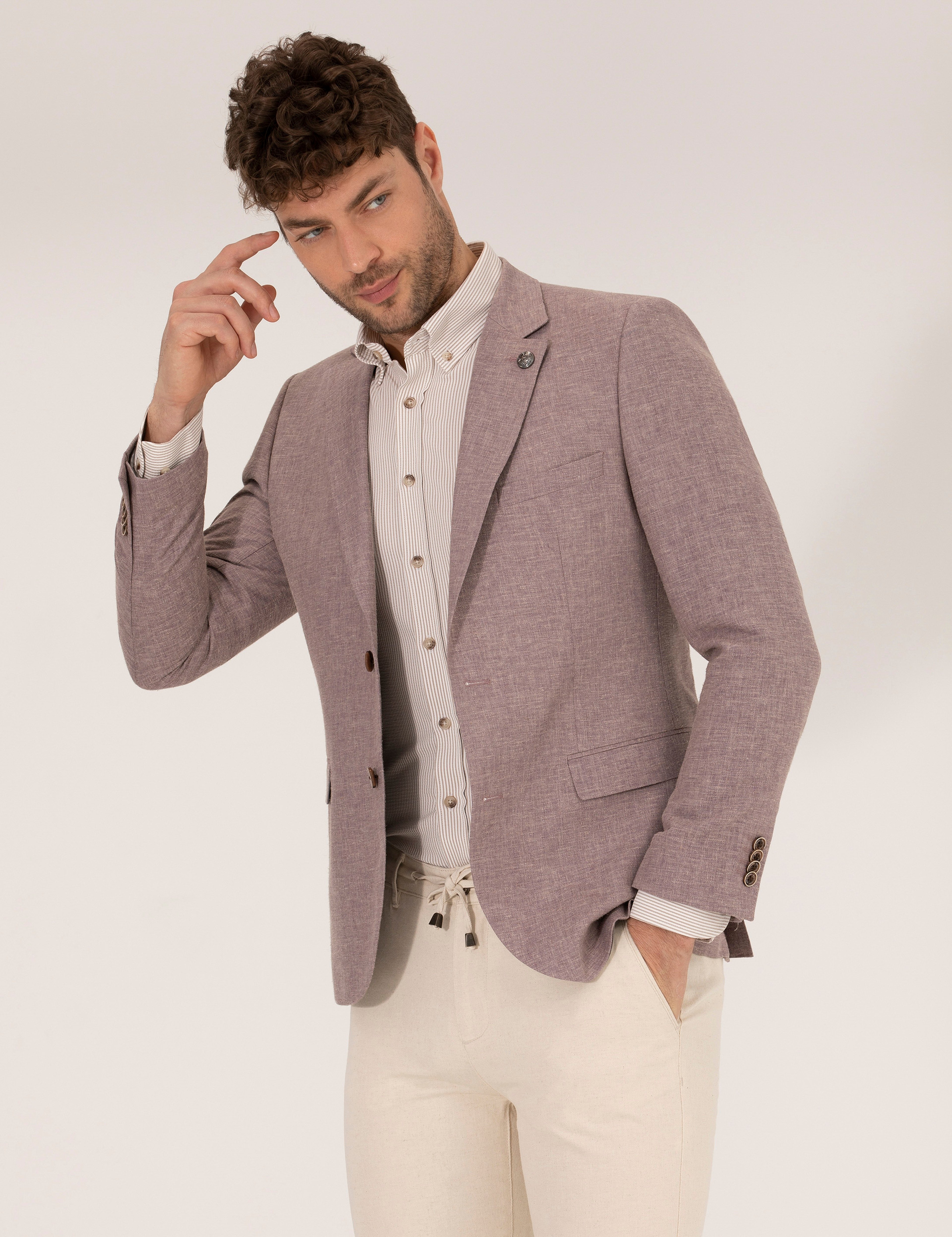 Gül Kurusu Keten Karışımlı Blazer Ceket - Image 1