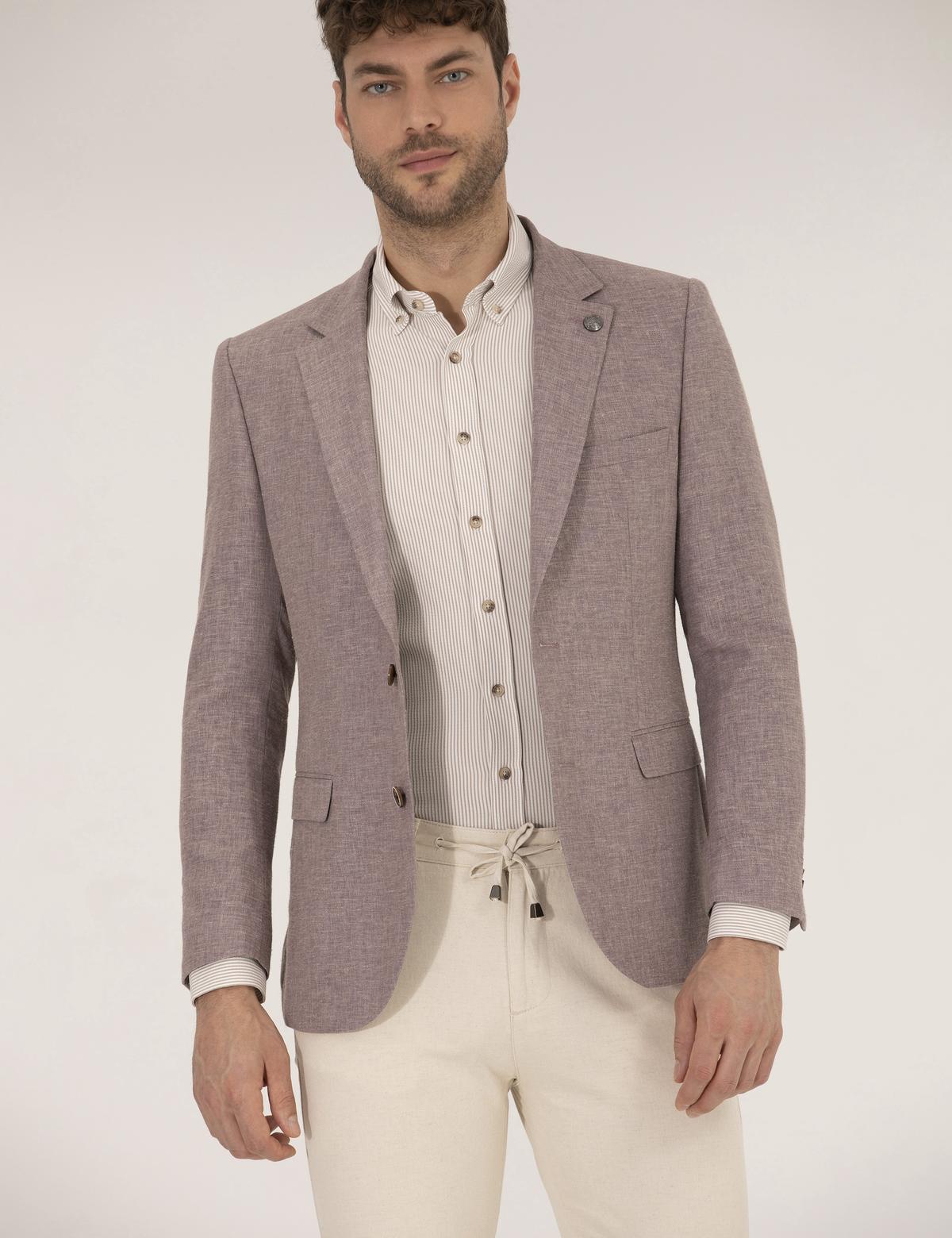 Gül Kurusu Keten Karışımlı Blazer Ceket - 50264619074