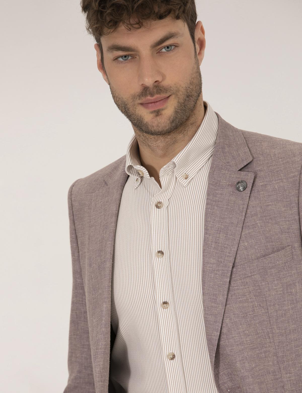 Gül Kurusu Keten Karışımlı Blazer Ceket - 50264619074